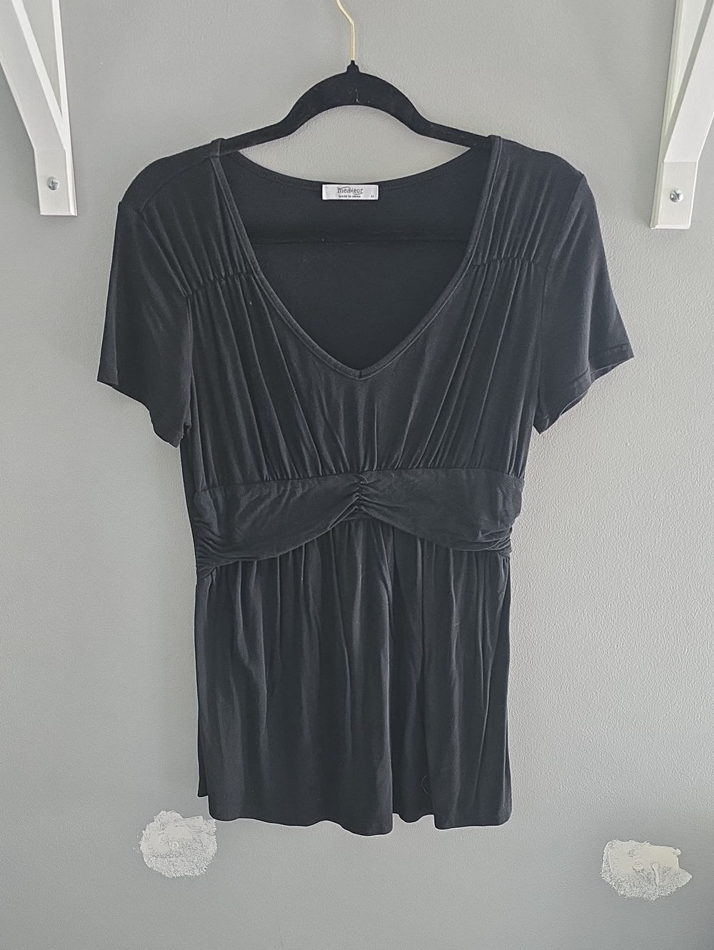 Black V-Neck Empire Waist Tunic Top by White House Black Market
